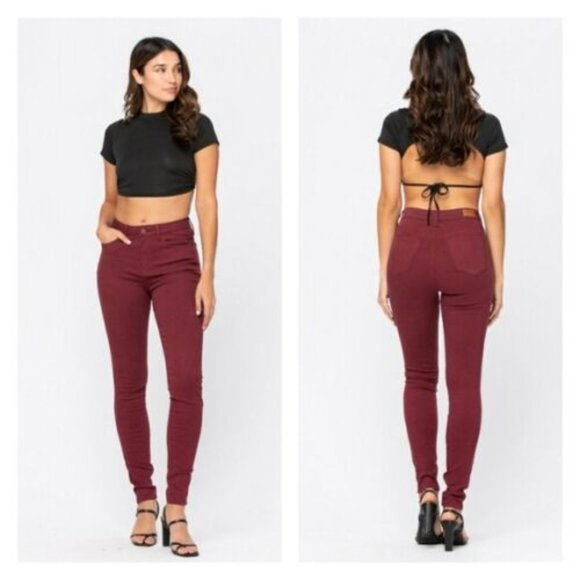 Judy Blue Denim - Judy Blue Skinny Fit High Waist Jeans Burgundy Wine Size 14W H13656